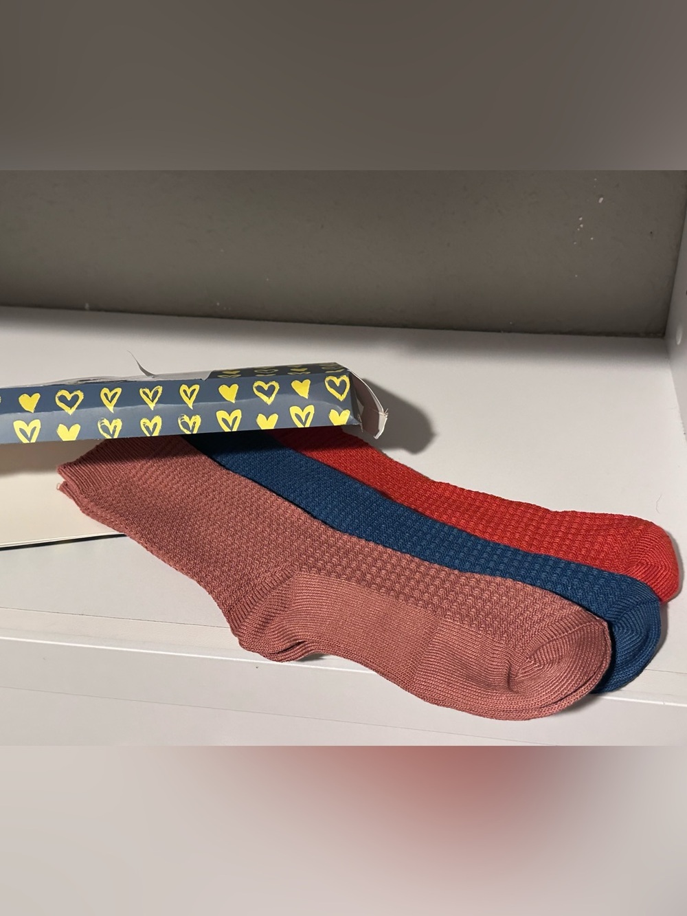 3 Pair Women’s Textured Crew Socks Gift Set Pink Blue Rust New
